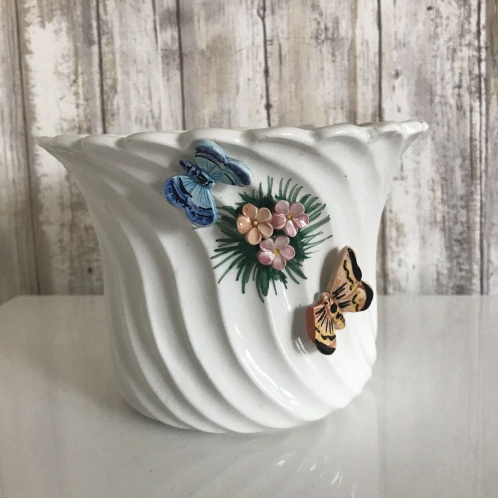 BASSANO Handarbeit White Butterfly Floral Pot